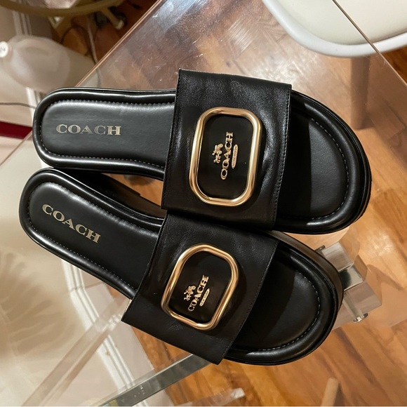 Coach Leather Flatform Slides - Picture 5 of 5